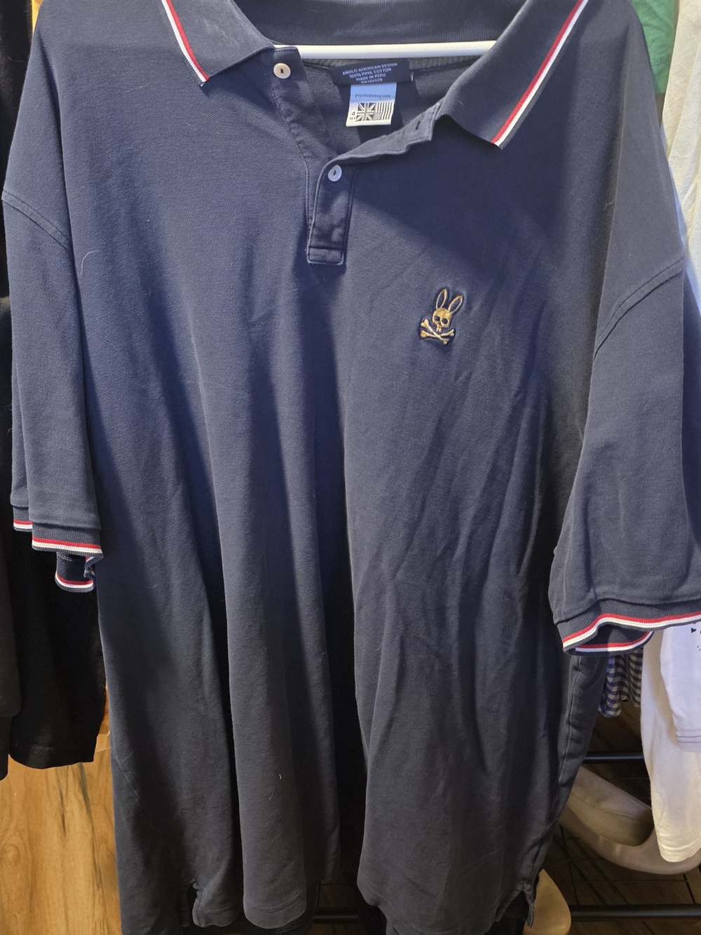 Navy Polo Shirt with Contrast Trim and Embroidered Psychi Bunny Logo 4xlt
